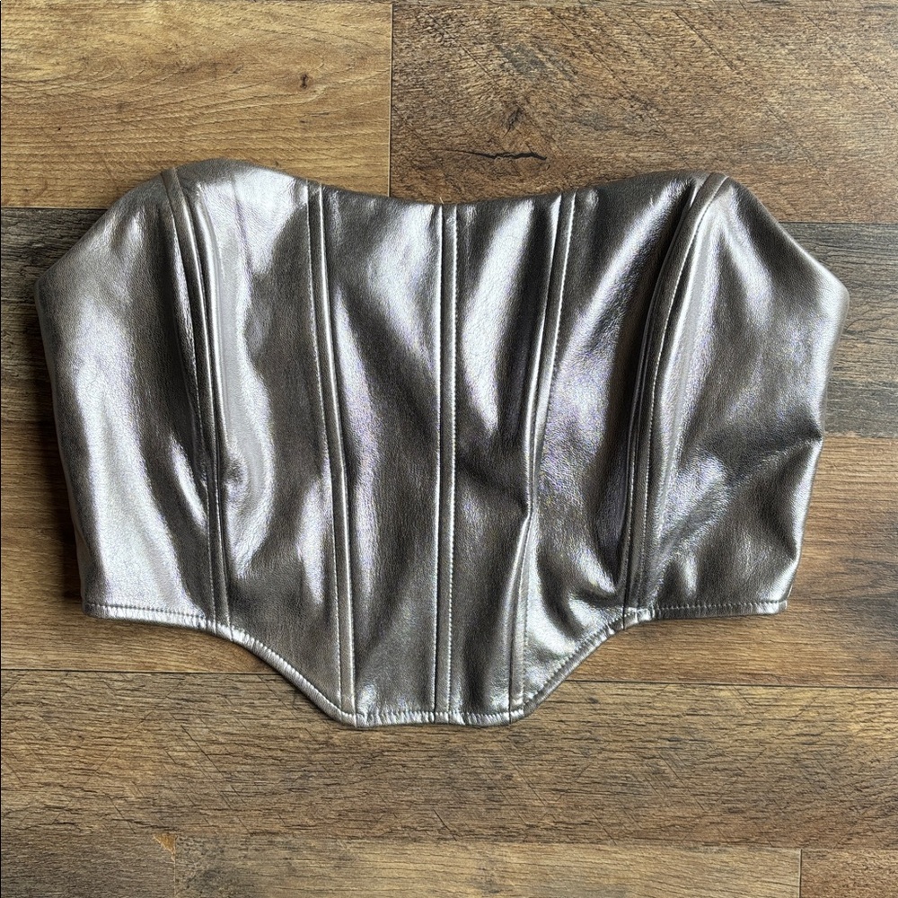 G Edition Karina Silver Metallic Faux Leather Zip Up Corset New size medium